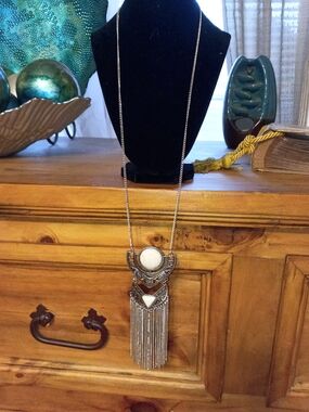 paparazzi Silver-Tone Boho Tassel Necklace with White Stone
